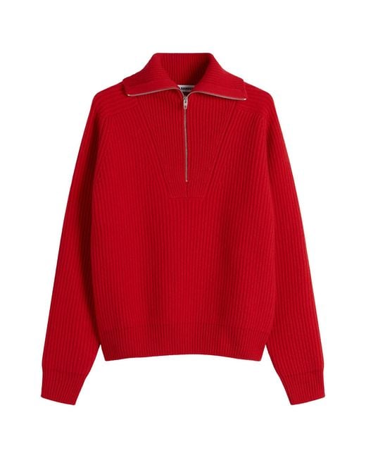 Jil Sander Red Wool Fisherman High Neck Jumper for men