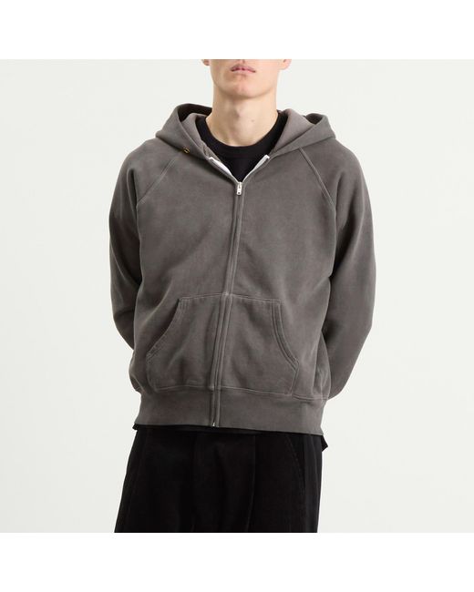 Les Tien Gray Heavyweight Raglan Oil Washed Zip Hoodie for men