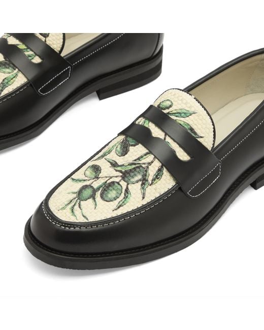 Duke & Dexter Black Wilde Raffia Penny Loafer for men