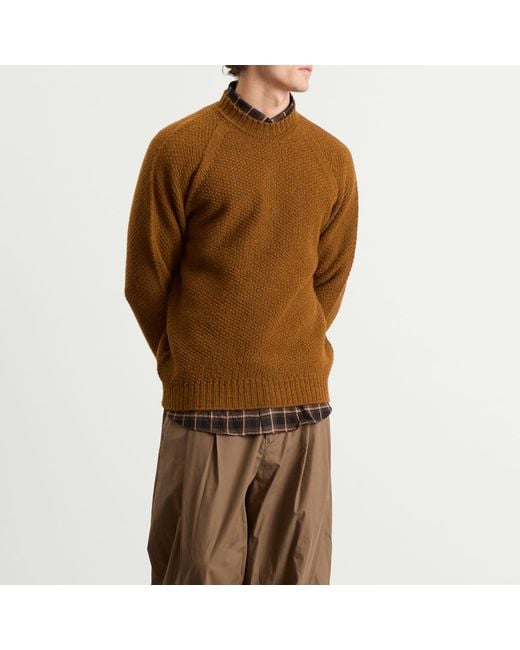 John Smedley Brown Couper Moss Stitch British Wool Jumper for men