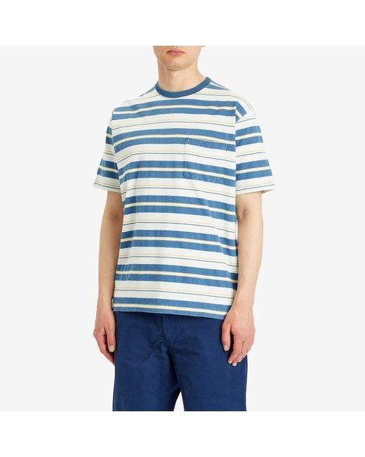 Beams Plus Blue Multi Stripe Pocket T-Shirt for men