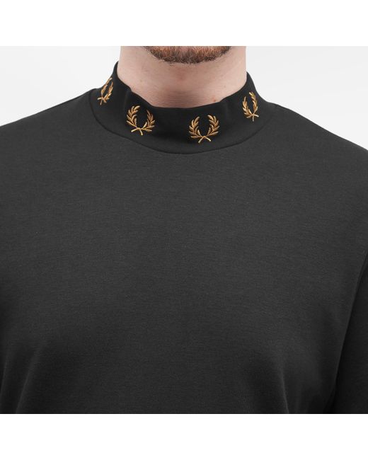 Fred Perry Black Laurel Wreath High Neck T-Shirt for men