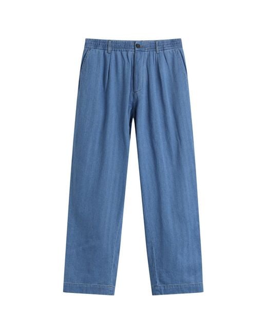 Universal Works Blue Herringbone Rec. Pleated Track Pant for men