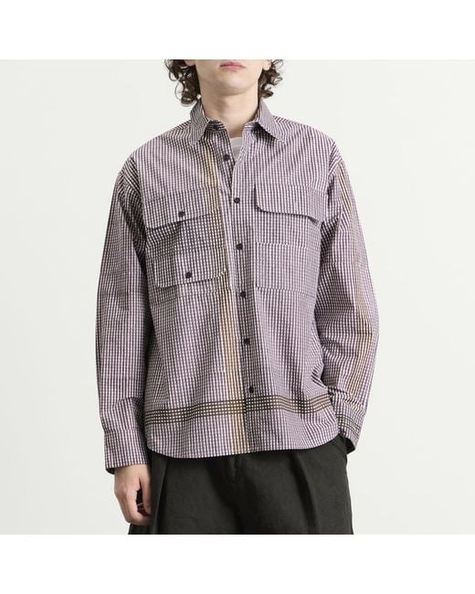 STORY mfg. Purple Hand Block Printed Harvest Shirt for men