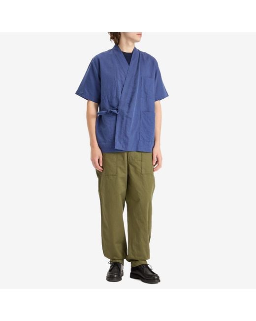 Universal Works Blue Linen Cotton Kyoto Work Shirt for men