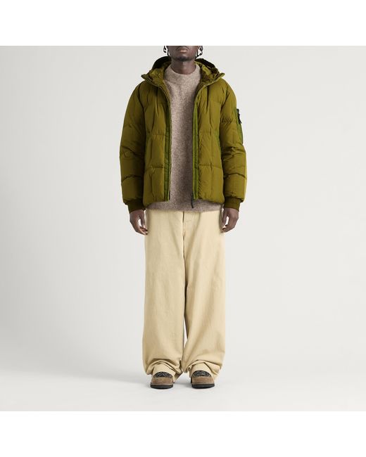 Stone Island Green Garment Dyed Crinkle Reps Ny Hooded Down Jacket for men