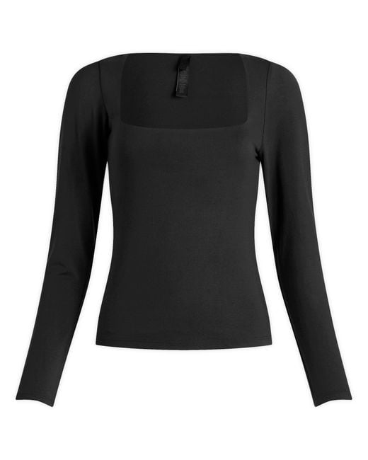 Skims Black Smooth Layers Square Neck Long Sleeve Top