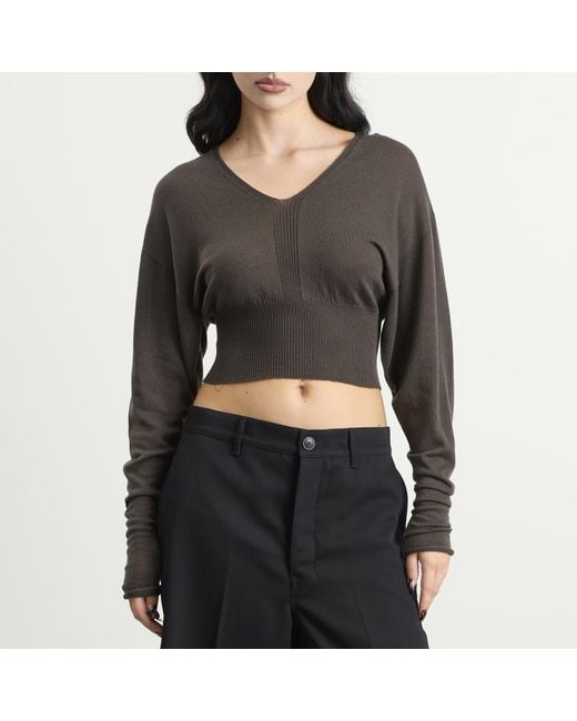 Rick Owens Black V-Neck Cropped Jumper