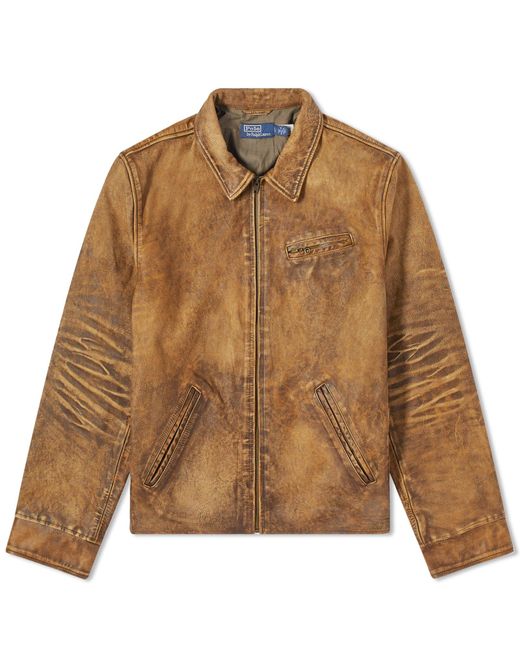 Polo Ralph Lauren Brown Hemingway Leather Bomber Jacket for men