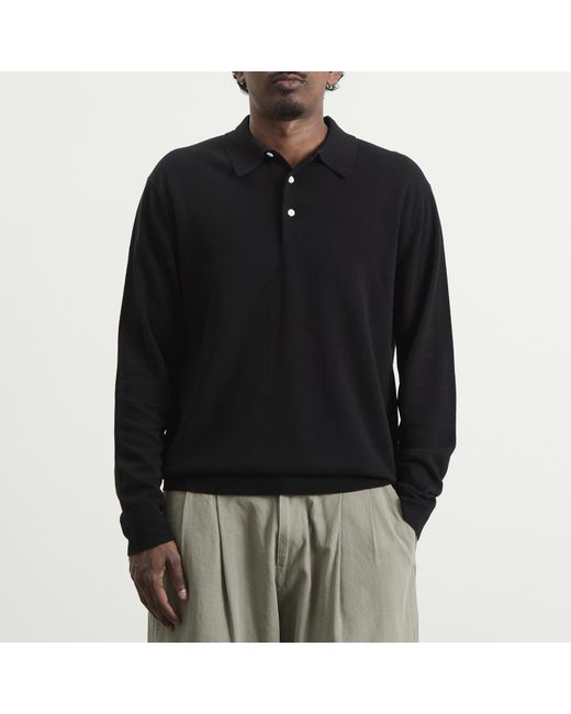 Beams Plus Black 12G Knit Long Sleeve Polo for men