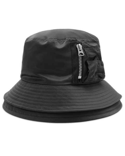 Sacai Black Pocket Double Brim Bucket Hat for men