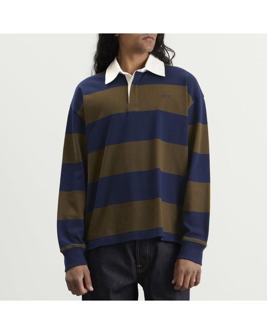 A.P.C. Blue Isaac Block Stripe Rugby Shirt for men