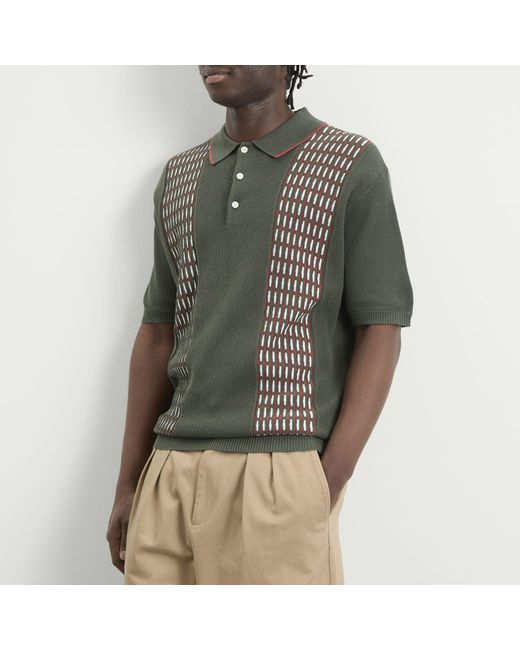 Beams Plus Black Jacquard Stripe Knit Polo for men