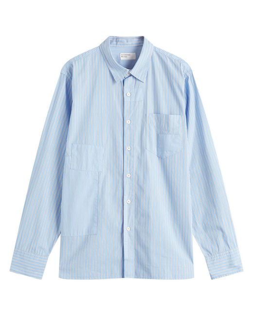 Universal Works Blue Vila Stripes Patched Shirt for men