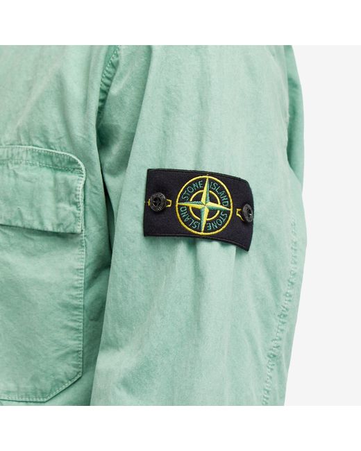 Stone Island Green Brushed Cotton Canvas Hooded Overshirt for men