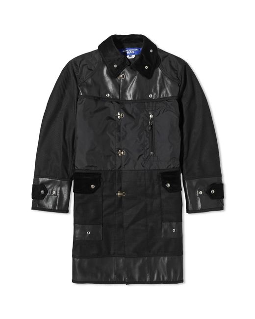 Junya Watanabe Black Nylon Oxford & Synthetic Leather Overcoat for men
