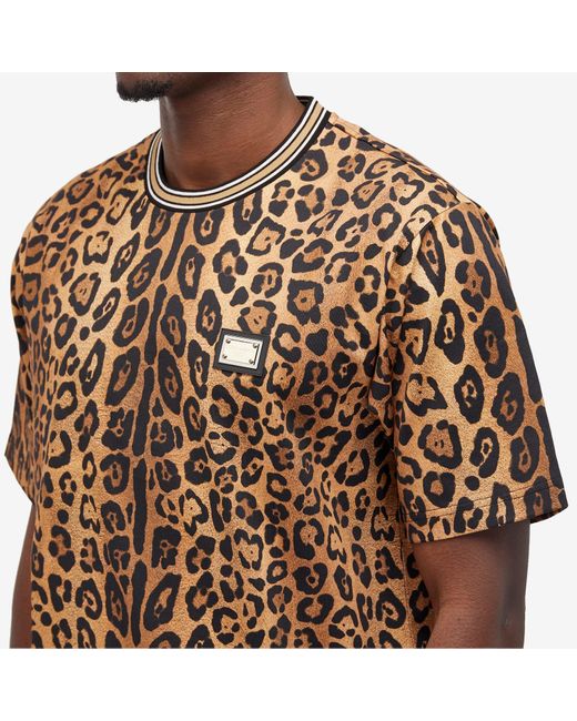 Dolce & Gabbana Brown Leopard Print T-Shirt for men