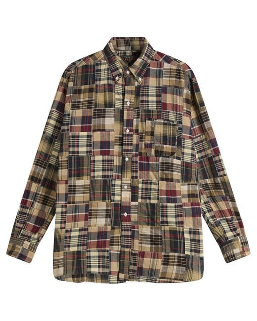 Beams Plus Gray Patchwork Madras Shirt for men