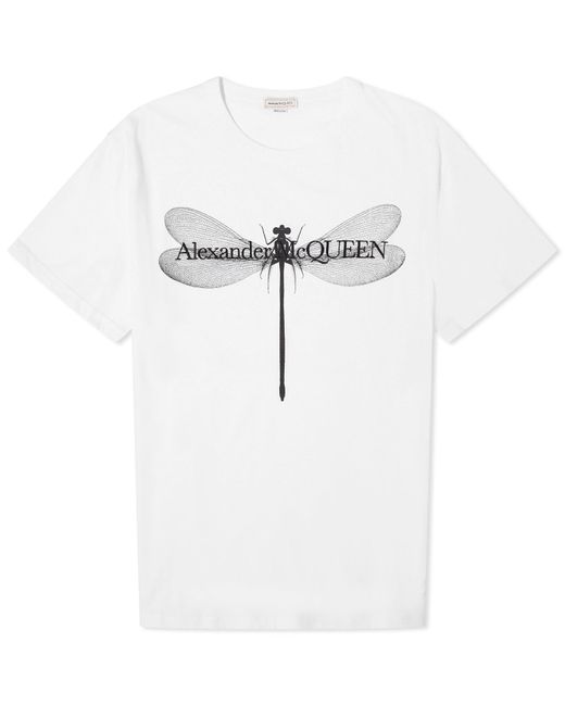 Alexander McQueen White Dragonfly Print T-Shirt for men