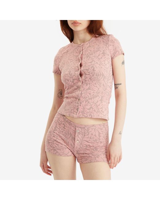 Fruity Booty Pink Posy Jaquard Short Sleeve Top