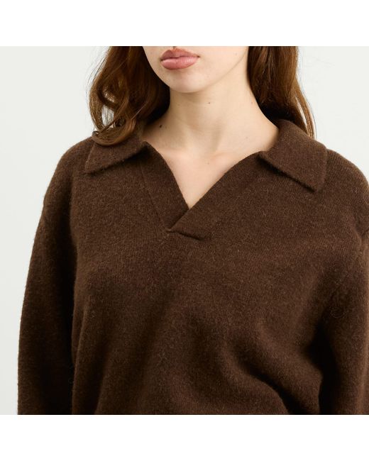 DUNST Brown Open Collar Knit Jumper