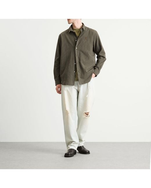 Acne Green Sarow Long Sleeve Poplin Stripe Shirt for men
