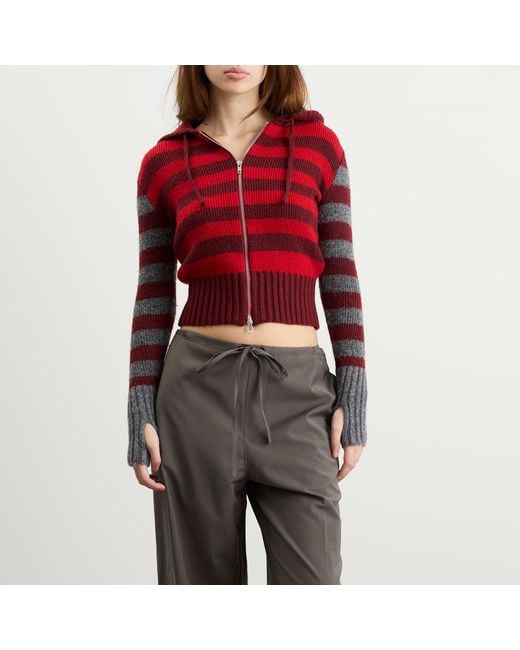 Peachy Den Red Anita Knitted Zip Hoodie