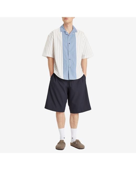AMI Blue Camp Collar Contrast Stripe Boxy Shirt for men