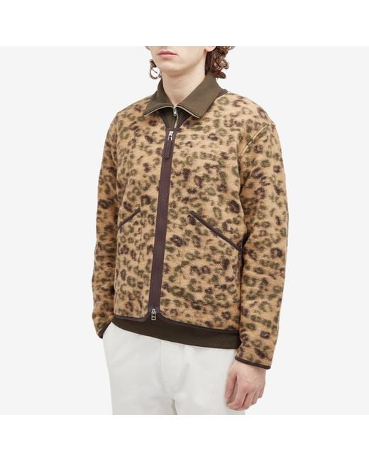 Universal Works Brown Leopard Wool Fleece Liner Jacket for men