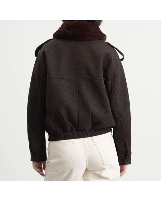 GOOD AMERICAN Black Faux Leather Bomber Jacket