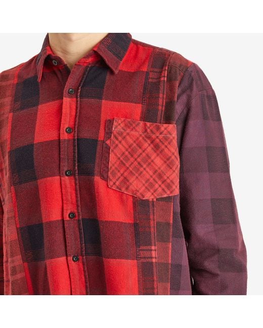 Needles Red 7 Cuts Wide Over Dyed Flannel Shirt for men