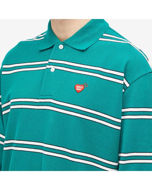 Human Made Green Long Sleeve Striped Polo Shirt for men