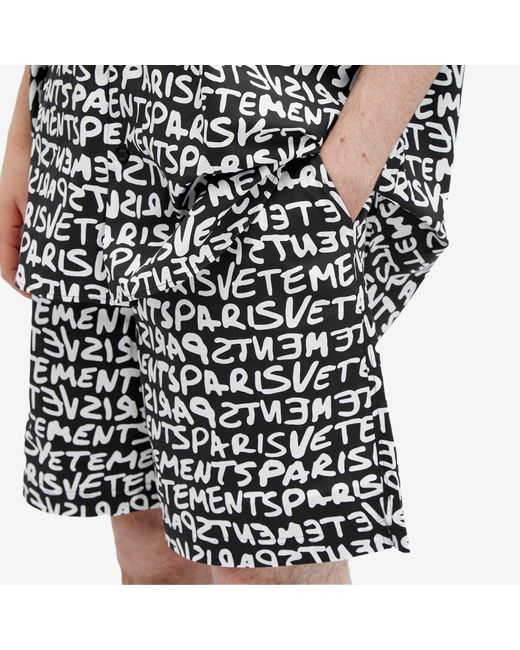 Vetements Black Grafitti Print Poplin Shorts for men