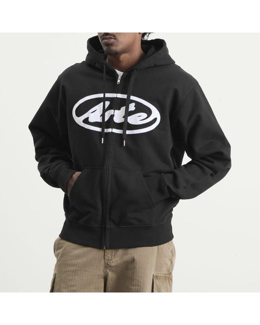 Arte' Black Circle Logo Zip Hoodie for men