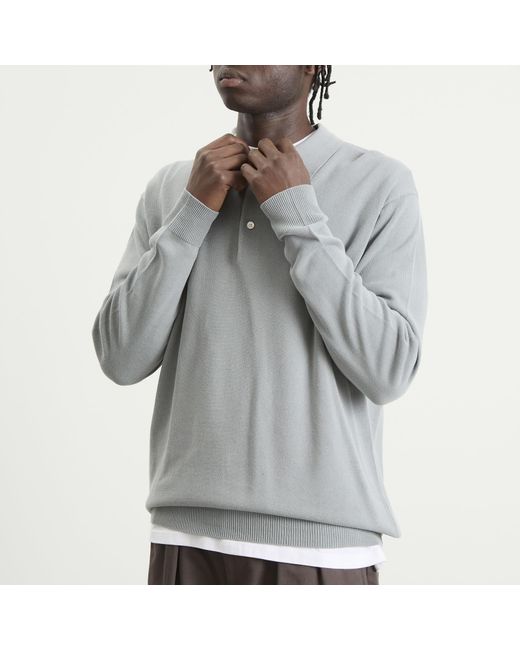 Beams Plus Blue 12G Knit Long Sleeve Polo Shirt for men