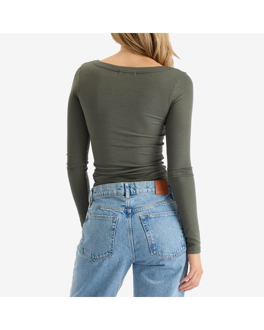 Joah Brown Green Henley Long Sleeve Top