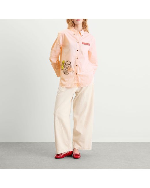 Ganni Pink Stripe Cotton Oversized Shirt