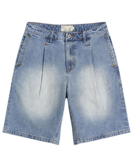 Dime Blue Pleated Denim Shorts for men