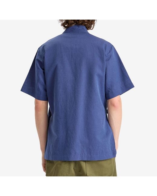 Universal Works Blue Linen Cotton Kyoto Work Shirt for men