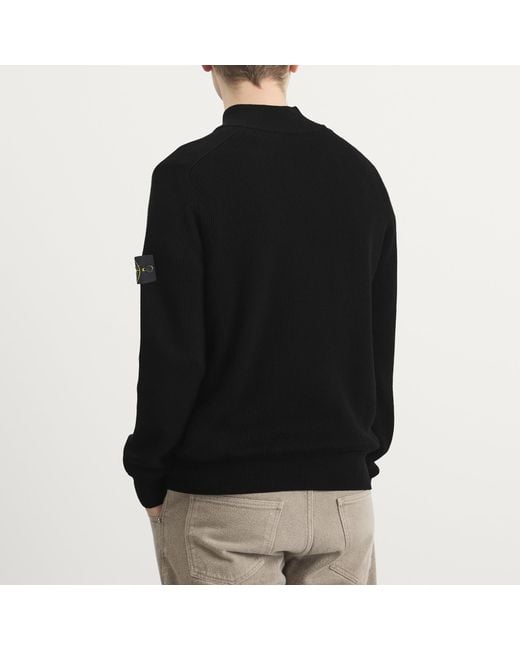 Stone Island Black Ribbed Soft Cotton Half Zip Knit Jumper for men