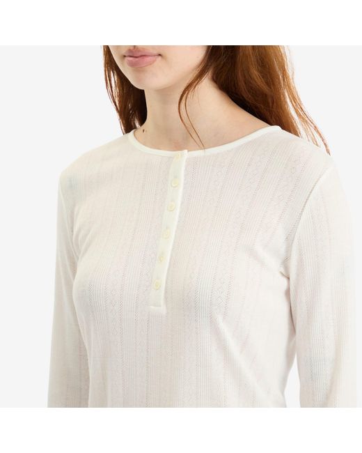 Anine Bing White Pia Pointelle Long Sleeve T-Shirt