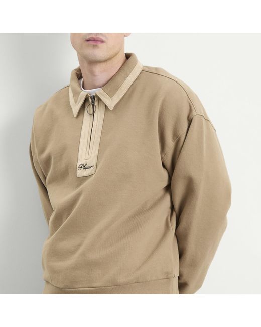 Pleasures Natural Drift Zip Long Sleeve Polo for men