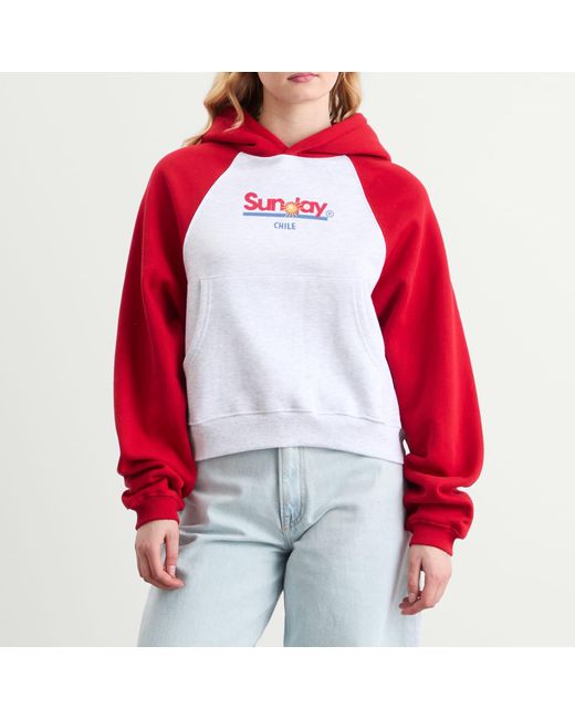 SUNDAYFRUITMARKET Red Sunday Ranglan Hoodie