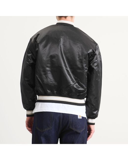 PATTA Black Script Logo Satin Varsity Jacket for men