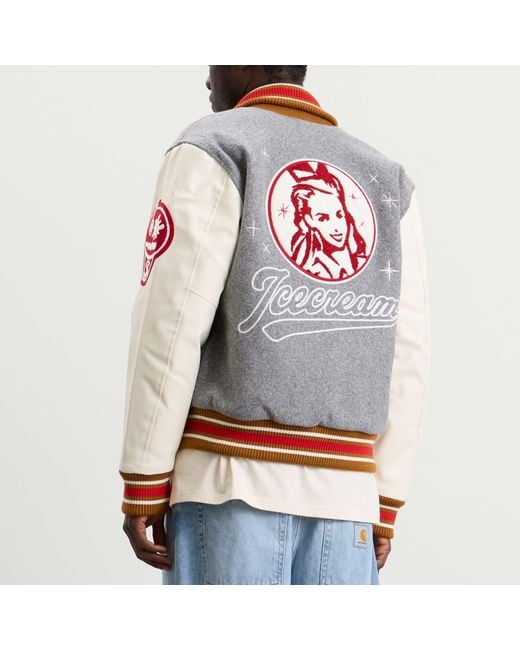 ICECREAM Gray Waitress Varsity Jacket for men