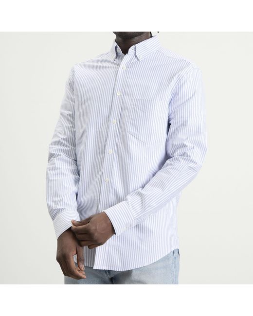 Portuguese Flannel Blue Belavista Stripe Button Down Oxford Shirt for men