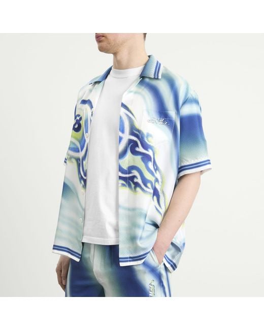 Casablanca Blue Flaming Tennis Ball Cuban Collar Shirt for men