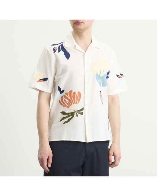 Wax London White Didcot Chunky Stitch Flower Vacation Shirt for men