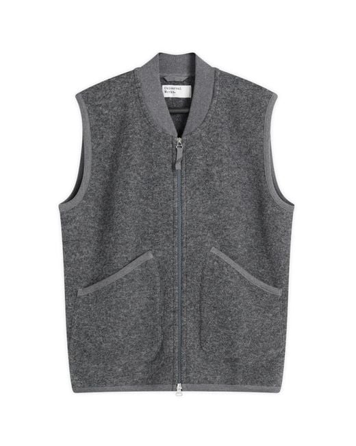 Universal Works Gray Wool Fleece Zip Waistcoat for men