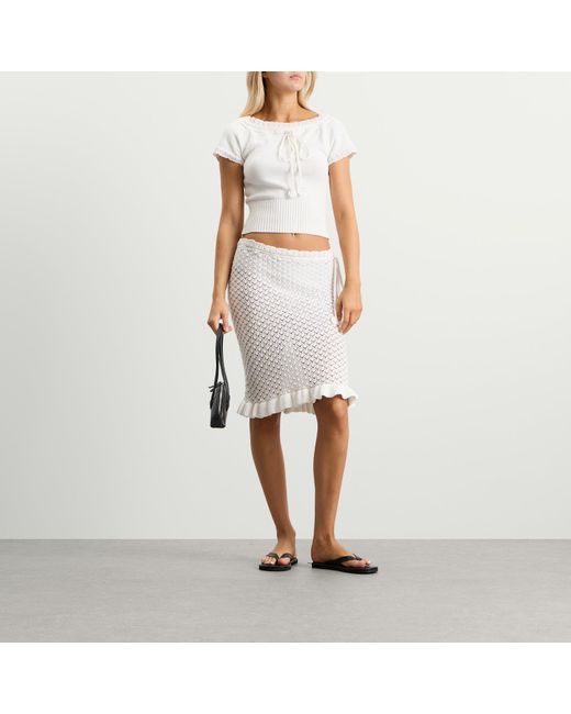 My Mum Made It White Lace Knit Midi Skirt